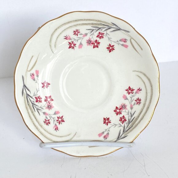 Mayfair England Pink Flower Footed Teacup Saucer Bone China No1932 Gold Trim - Picture 10 of 16